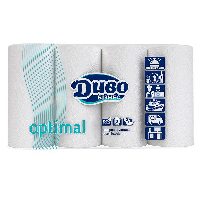 Диво Бізнес Optimal рушники паперові, 2 шарові, білі, 8 рулонів